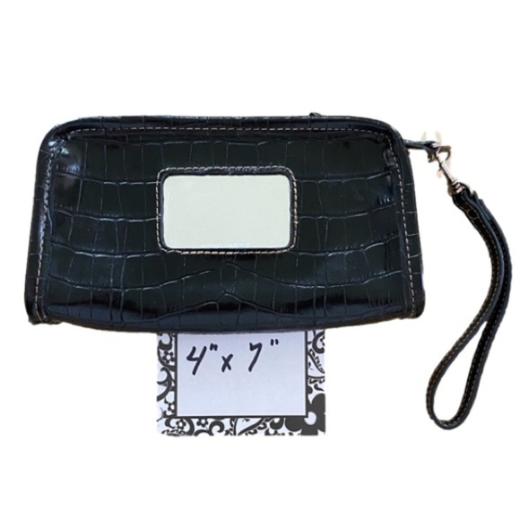 NINE WEST Faux Crocodile Patent Leather Shoulder Bag w/Matching Wristlet, Black - Picture 13 of 16